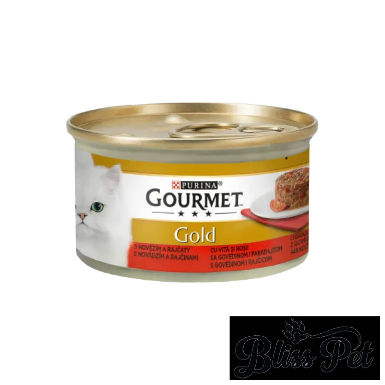 Bliss Pet Hrana Gourmet gold bucatele in sos, vita si rosii , 85 gr